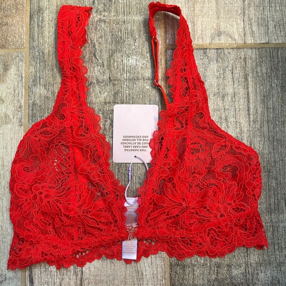 Savage X Fenty Bralette Size S Red Mesh Lace X Logo Front Closure NEW - Picture 4 of 8
